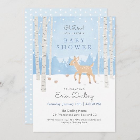 Oh Deer! Baby shower van bossen | zacht blauw Programmakaart (Voorkant / Achterkant)