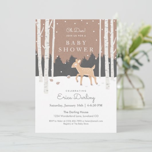 Oh Deer! Baby shower van bossen | zacht bruin Programmakaart (Staand voorkant)