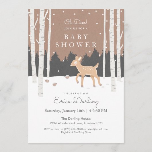 Oh Deer! Baby shower van bossen | zacht bruin Programmakaart (Voorkant)