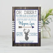 OH Deer. Baby shower van de kleine Buck Navy Gray  Kaart (Staand voorkant)