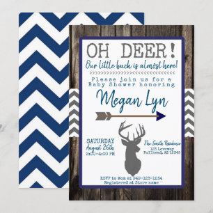 OH Deer. Baby shower van de kleine Buck Navy Gray Kaart