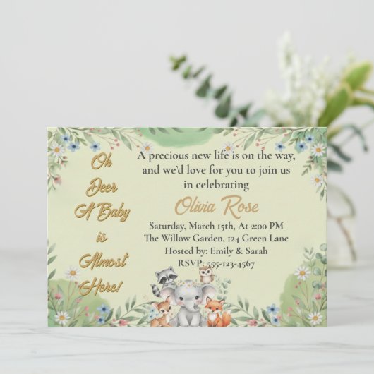 Oh Deer | Baby shower voor bosdieren in bosgebiede Kaart (Staand voorkant)