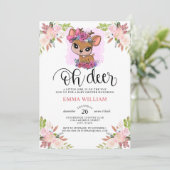 Oh Deer Baby shower Waterverf Botanische Floral Kaart (Staand voorkant)
