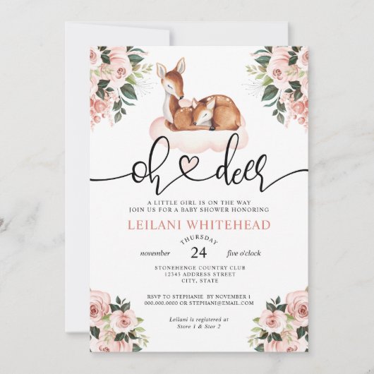 Oh Deer Baby shower Waterverf Botanische Floral Kaart (Voorkant)