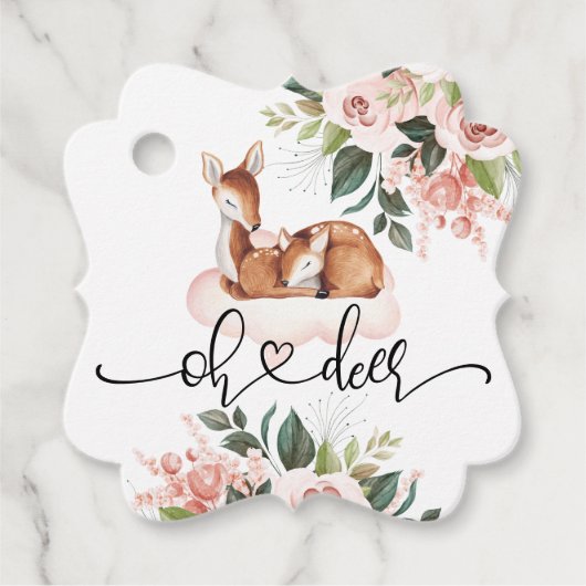 Oh Deer Baby shower Waterverf Floral Bedankjes Labels (Voorkant)