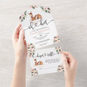 Oh Deer Baby shower Waterverf Floral helemaal in é All In One Uitnodiging (Afscheurbaar)