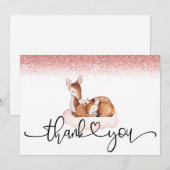 Oh Deer Baby shower Waterverf Roos Gold Glitter Bedankkaart (Voorkant / Achterkant)