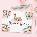 Oh Deer Baby shower Waterverf Roze Floral Bedankkaart<br><div class="desc">Bedankt dat je gasten naar je komst zijn gekomen,  of het nu een baby shower of een verjaardag was. Deze kaart bevat een waterverf moeder en baby hert met roze florale voorzieningen. Voeg uw bericht op de rug toe of verlaat het leeg en schrijf een bericht aan uw gasten.</div>