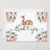 Oh Deer Baby shower Waterverf Roze Floral Bedankkaart (Voorkant)