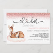 Oh Deer Baby shower Waterverf Roze Glitter Kaart (Voorkant)