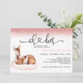 Oh Deer Baby shower Waterverf Roze Glitter Kaart (Staand voorkant)