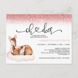 Oh Deer Baby shower Waterverf Roze Glitter nodigt Briefkaart