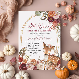 Oh Deer Beige Marsala Baby shower uitnodiging