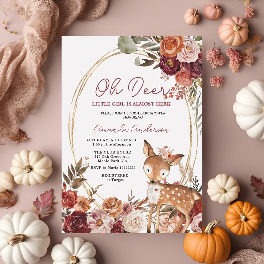 Oh Deer Beige Marsala Baby shower uitnodiging