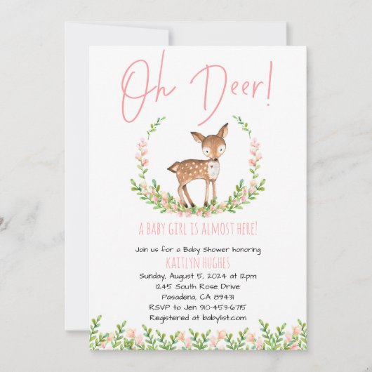 Oh Deer Bloemen Baby shower uitnodigen Kaart (Voorkant)