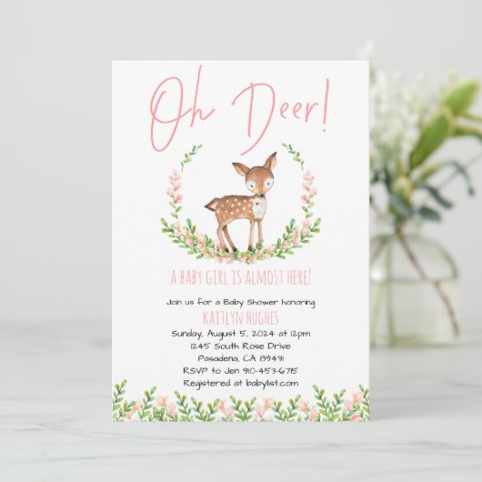 Oh Deer Bloemen Baby shower uitnodigen Kaart (Staand voorkant)