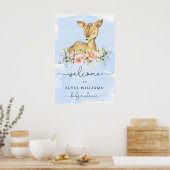 Oh Deer Blue Baby shower Welkomstbord Poster (Keuken)