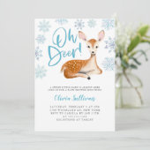 Oh Deer Blue Winter Baby shower Kaart (Staand voorkant)