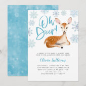 Oh Deer Blue Winter Baby shower Kaart (Voorkant / Achterkant)