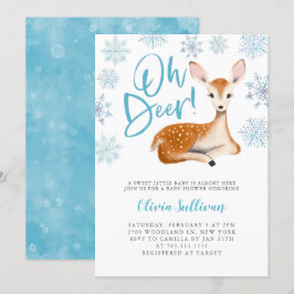 Oh Deer Blue Winter Baby shower Kaart