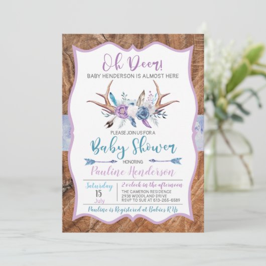 Oh Deer Boho Gender Neutral Baby shower Uitnodigin Kaart (Staand voorkant)