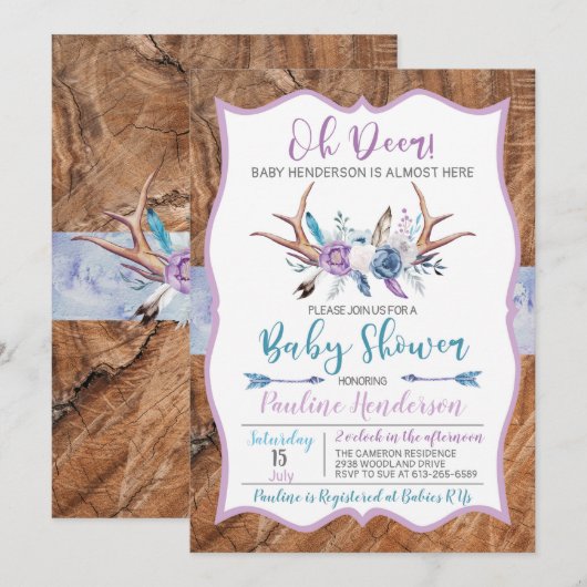 Oh Deer Boho Gender Neutral Baby shower Uitnodigin Kaart (Voorkant / Achterkant)