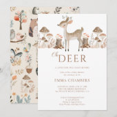 Oh Deer Boho Woodland Animals Girl Baby shower Kaart (Voorkant / Achterkant)