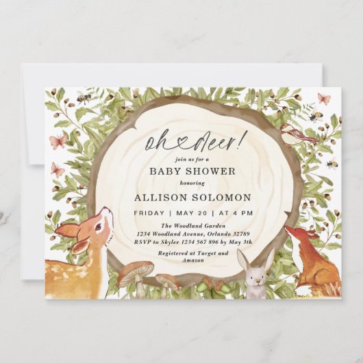 Oh Deer Bos Baby Shower Bosdieren Kaart (Voorkant)