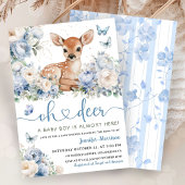 Oh Deer Boy Baby Shower Dusty Blue Invitation Kaart