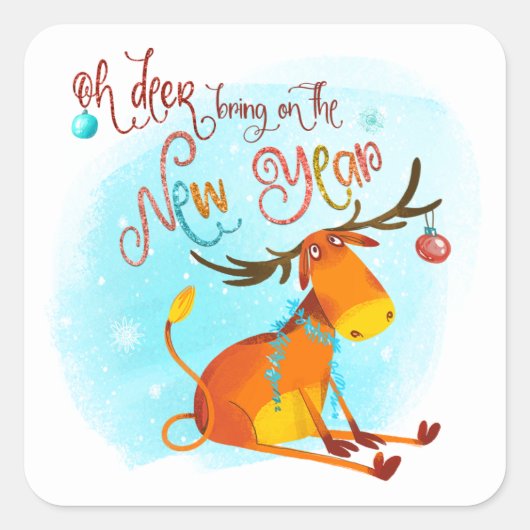 Oh Deer Bring Op Nieuwjaar 2020 Schattige rendier Vierkante Sticker (Voorkant)