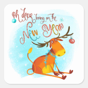 Oh Deer Bring Op Nieuwjaar 2020 Schattige rendier Vierkante Sticker