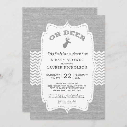 OH DEER Buck Baby shower, roestgrijs wit Kaart (Voorkant / Achterkant)