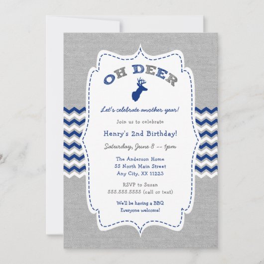 Oh Deer Buck Boy Birthday Party Invitation Kaart (Voorkant)