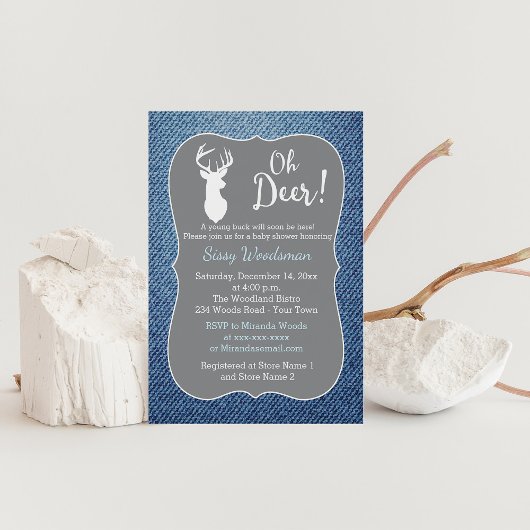 Oh Deer Buck Gray en Denim Boy Baby shower Kaart