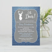 Oh Deer Buck Gray en Denim Boy Baby shower Kaart (Staand voorkant)