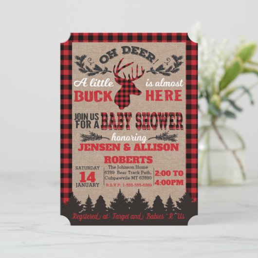 Oh Deer Buffalo Pset Baby shower Uitnodiging