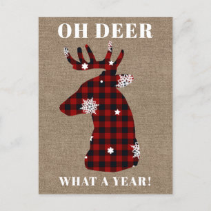 Oh Deer Buffalo Pset Snowflake Burlap Kerstmis Feestdagenkaart