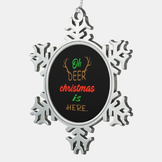 Oh Deer Christmas Celebration Holiday Design Tin Sneeuwvlok Ornament (Rechts)