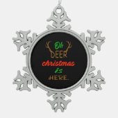 Oh Deer Christmas Celebration Holiday Design Tin Sneeuwvlok Ornament (Voorkant)
