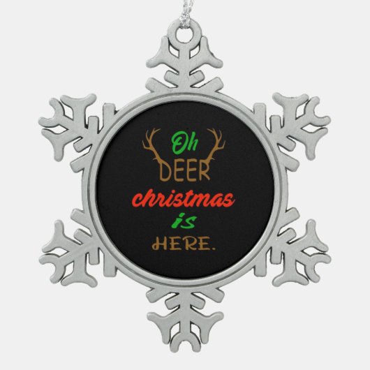 Oh Deer Christmas Celebration Holiday Design Tin Sneeuwvlok Ornament (Voorkant)