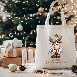 Oh Deer Christmas Is Here Cute Funny Reindeer  Tote Bag