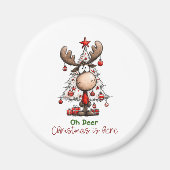 Oh Deer Christmas Is Here Cute Reindeer Christmas Magneet (Voorkant)