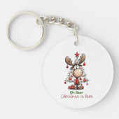 Oh Deer Christmas Is Here Cute Reindeer Christmas Sleutelhanger (Voorkant)