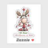 Oh Deer Christmas Is Here Cute Reindeer Christmas Sticker (Vel)