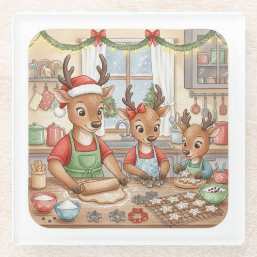 Oh Deer, Christmas Is Here! Glass Coaster Glazen Onderzetter (Voorkant)