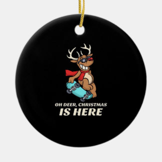 Oh Deer Christmas Is Here Skateboarding Deer Graph Keramisch Ornament