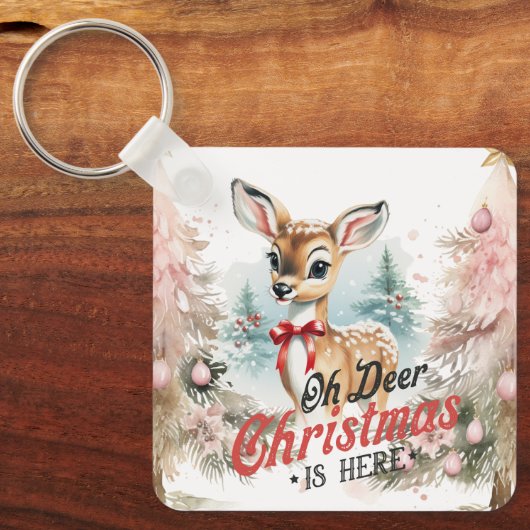 Oh Deer Christmas is hier Square Sleutelhanger (Voorkant)