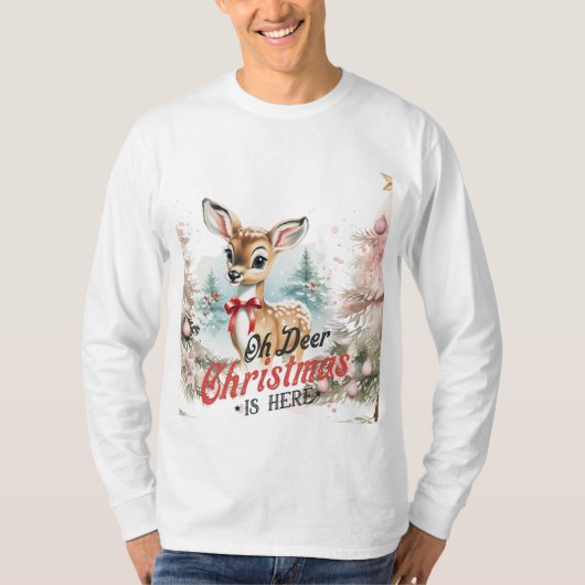 Oh Deer Christmas is hier Tshirt met lange mouwen (Voorkant)