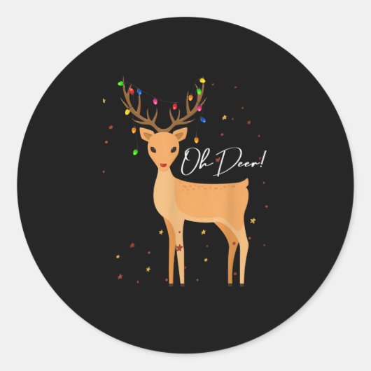 Oh Deer Christmas Light Pajama Cute Reindeer Holid Ronde Sticker (Voorkant)
