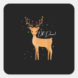 Oh Deer Christmas Light Pajama Cute Reindeer Holid Vierkante Sticker